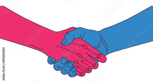 Two different colored hands shaking firmly together symbolizing partnership and agreement