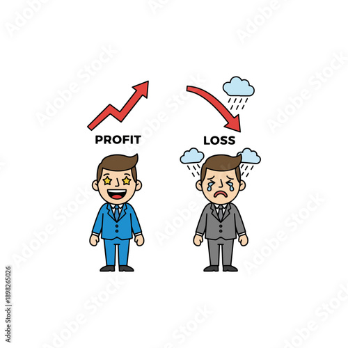 Businessman experiencing profit and loss in a business scenario.