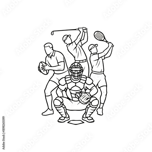 Diverse group of athletes engaged in various sports activities, showcasing different athletic pursuits.