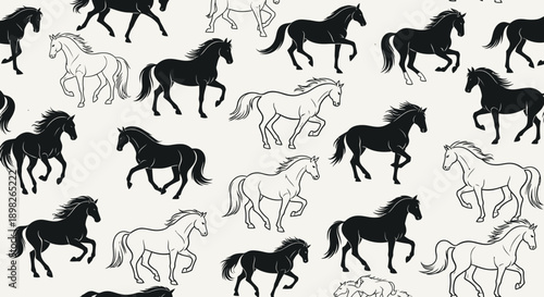 Multiple Horse Silhouettes in Various Poses.