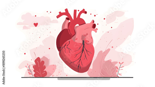 Artistic Human Heart Anatomy Illustration for Cardiology and Heart Health Concept