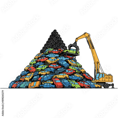 Large pile of scrap cars.