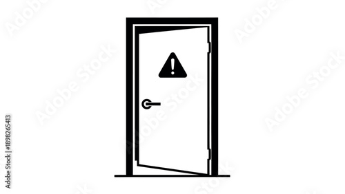 A symbolic graphic of an open door with a prominent warning exclamation mark, ideal for conveying caution, restricted access, or potential danger in safety instructions and alerts