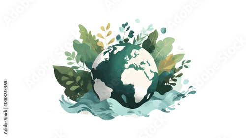 Green Earth Illustration with Tropical Leaves for Sustainability and Ecology Concept
