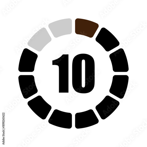 Circular progress indicator with the number 10 highlighted in brown, symbolizing completion or a countdown