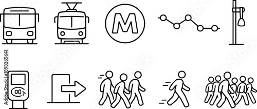 Collection of public transportation and pedestrian icons for urban mobility concepts