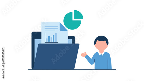 Professional person presenting business data insights from documents and financial reports stored in a folder, ideal for demonstrating analytical processes and management tasks