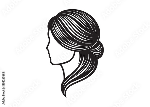 girl coiffure logo silhouette vector, woman hairstyle logo silhouette illustration, hair salon logo icon vector silhouette, beauty long hair woman logo silhouette coiffure beauty woman long hair