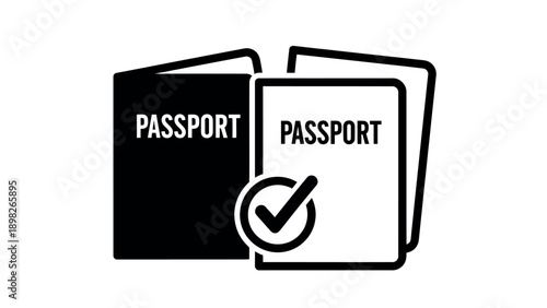 Digital graphic representing approved passport for global travel and identity verification, perfect for web icons, mobile applications, and official document processing system visuals.