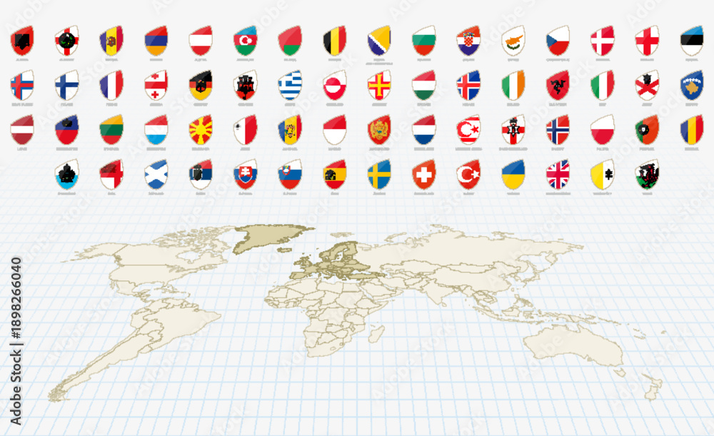 Obraz premium European Flags in Rugby Style. Big Rugby icon set.