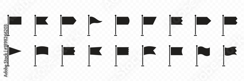 Red flag icon vector set. Start and finish symbols. Map marks for gps point. Concept of pointer, tag and important sign.