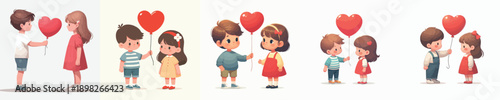 vector of a 2 children giving valentine love balloons
