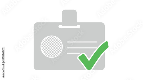 Identification badge featuring a prominent green checkmark, symbolizing successful approval or valid access, useful for applications related to security checks, member validation, or