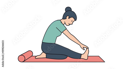 A woman practices a seated forward bend yoga pose on a pink mat for flexibility and wellness, perfect for fitness and health related content