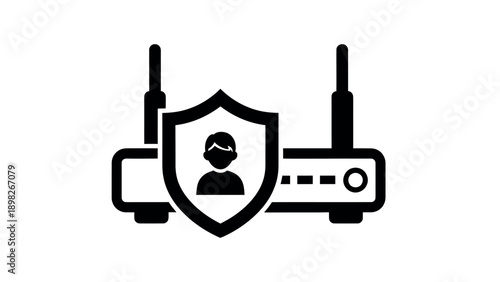 Icon representing parental control and secure internet access on a WiFi router, perfect for technology articles, cybersecurity presentations, and family safety guides