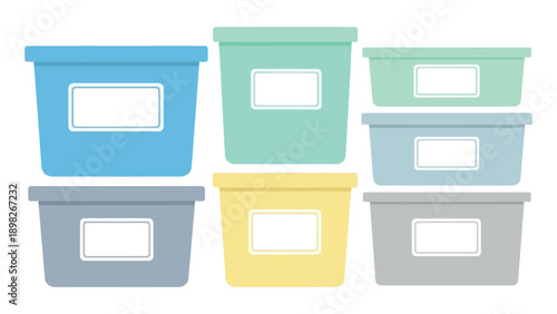Colorful plastic storage containers with labels perfect for home organization, office decluttering, and efficient household management solutions