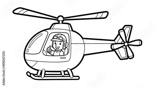 Cheerful child pilot confidently gives a thumbsup gesture while flying a fun helicopter, perfect for kids coloring activities and educational content about aviation.