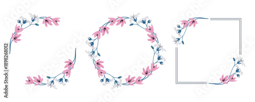 Pink and White Spring Floral Wreaths and Frame Border with copy space