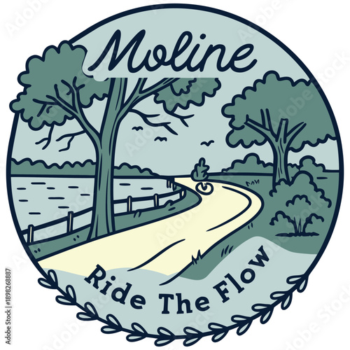 Moline Riverfront Bike Trail Circular Vector Badge Design