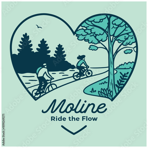 Moline Ride the Flow Heart Shaped Cycling Adventure Illustration