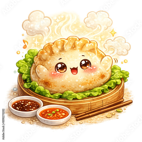 Adorable gyoza with sparkle steam