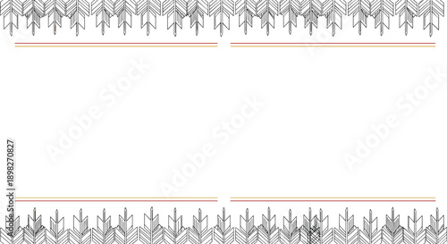 Decorative hand-drawn border with repeating arrow and feather patterns at the top and bottom, perfect for tribal or ethnic themed card designs.