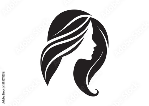 girl coiffure logo silhouette vector, woman hairstyle logo silhouette illustration, hair salon logo icon vector silhouette, beauty long hair woman logo silhouette coiffure beauty woman long hair