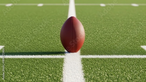 Close-Up of American Football on Green Field with Yard Line Markings