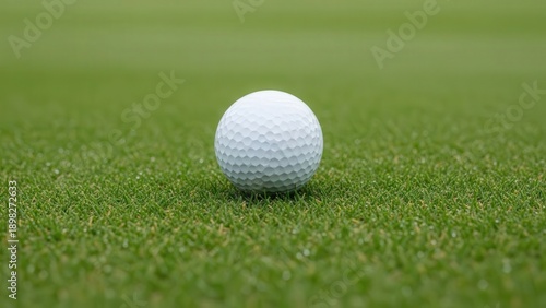 Close-up View of a Golf Ball on Well-Maintained Green Turf for Sports and Recreation Content