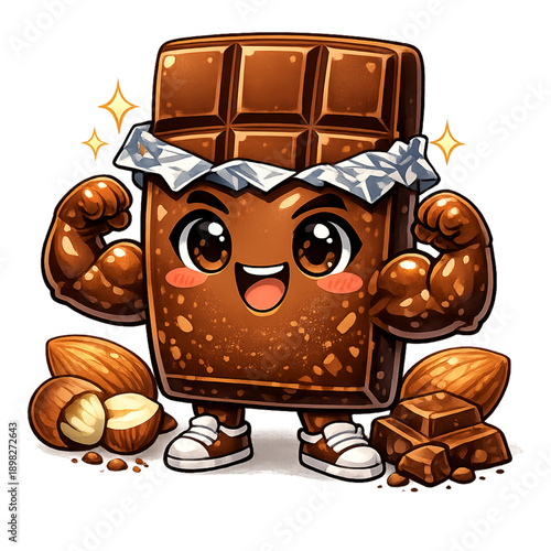 Chibi chocolate bar with flexing muscles