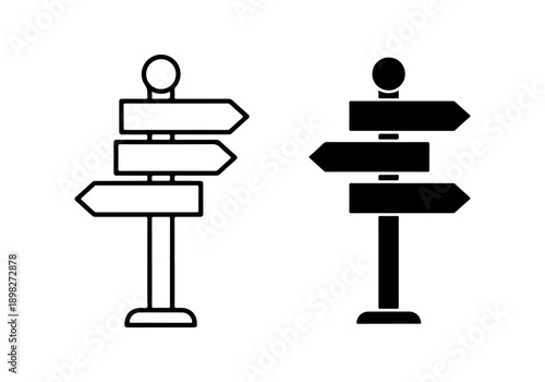Two signpost icons, one outline and one filled, indicating direction and choice