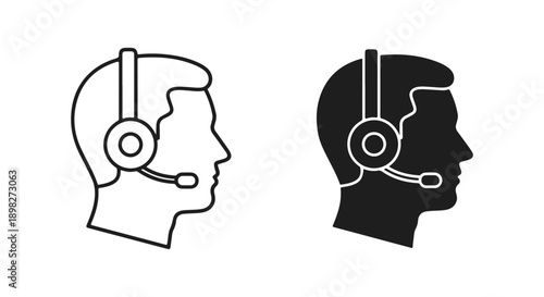 Customer service icon vector, graphic of a man with headset and microphone, representing support and communication