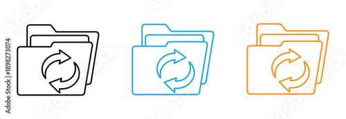 Folder sync icon vector. File Management and Seamless Synchronization symbol. vector illustration. Colorful folder icons with refresh symbols for data management . Folder Sync With Icon Set Design. 