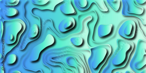 Vibrant cyan and blue abstract topographic map background with layered paper cut effect and soft shadows creating a sense of depth and dimension