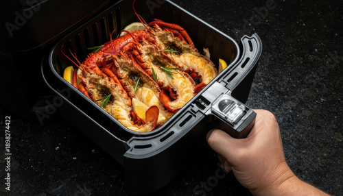Wallpaper Mural Hand Pulling Gourmet Air Fried Lobster & Prawns with Lemon Torontodigital.ca
