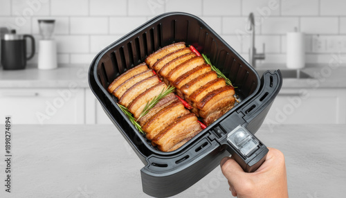 Wallpaper Mural Perfectly Cooked Crispy Pork Belly in Air Fryer Basket, Kitchen Torontodigital.ca