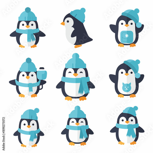 Penguins Wearing Winter Hats and Scarves