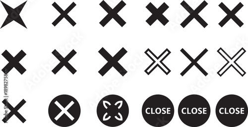Vector close buttons, X marks, and cancel icons for website, app, or UI design, Isolated on transparent background, png