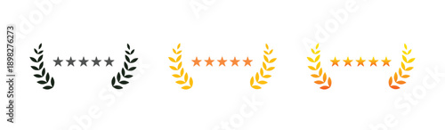 Laurel wreath star rating symbols. Achievement excellence and quality recognition. Reviews certifications interfaces awards badges, success, trust, credibility celebration. Design concepts