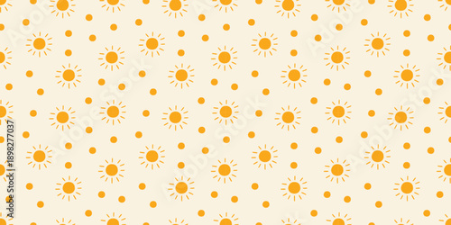 Seamless pattern with bright suns on a light background