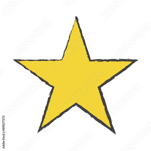 Star hand drawn crayon pencil sticker yellow vector sign. Rough textured doodle star in simple organic shapes. Element for children, packaging, branding, decoration project