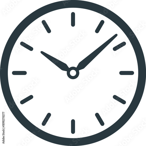 Minimalist analog clock displaying ten past ten, round timepiece with clear markings for time measurement, simple design