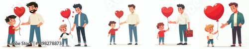 vector of a child giving a valentine love balloon to his father