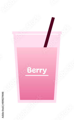 シンプルなテイクアウト用ストロベリーラテのベクターイラスト。ピンクのドリンク。