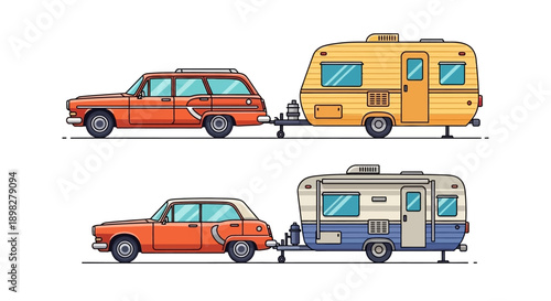 Two black and white sketches of vintage trucks loaded with stacked boxes