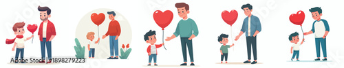 vector of a child giving a valentine love balloon to his father