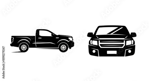 Collection of black silhouette pickup trucks in various front and rear views