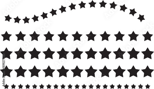 Curved star rating border set with rows of stars in arc formation black vector