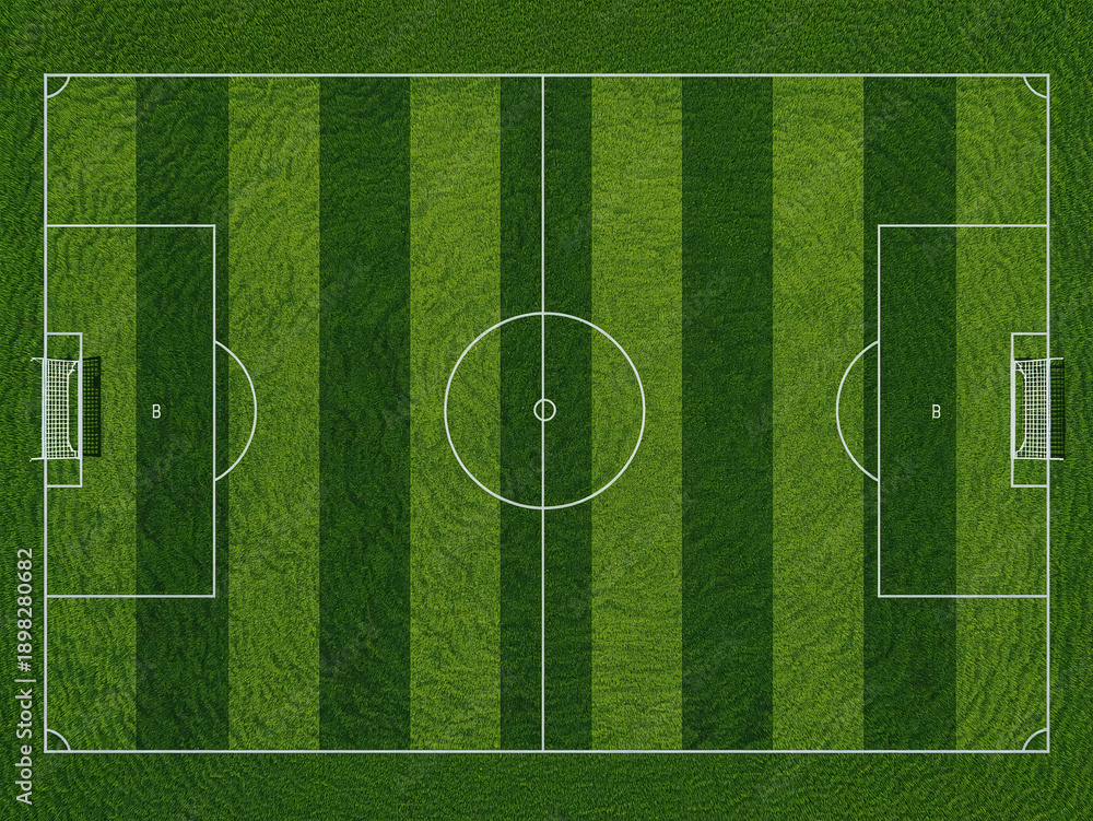 Obraz premium Top Down View of a Soccer Field with Striped Grass Pattern