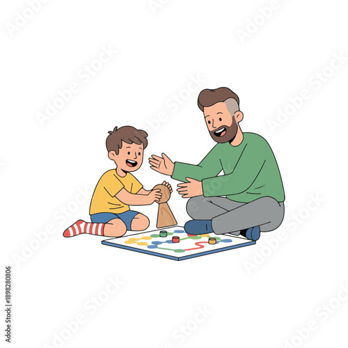 Father and son playing board game together, enjoying quality family time.